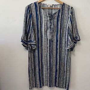 Ella Moss Ruffled Boho Tie neck Tunic Mini Dress